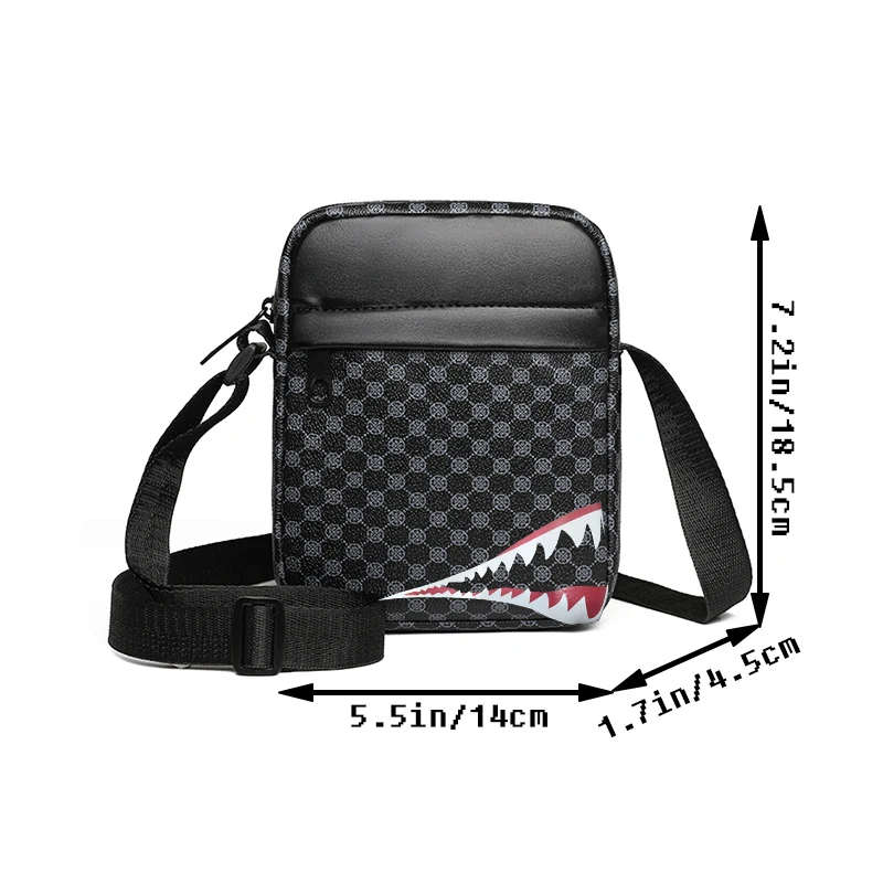 Moderne Umhängetasche mit Haifischmaul-Motiv – lässige Umhängetasche mit mehreren Taschen, verstellbarer Riemen, leichte Tasche für Männer und Frauen – Detail 4