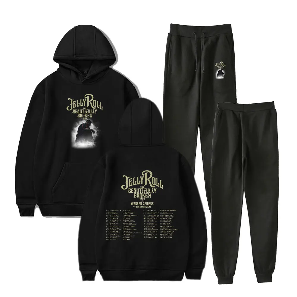 

Jelly Roll Beautifully Broken Tour Merch Hoodie Suit Pocket Drawstring Hoodie Streetwear Hip Hop 2 Pieces Sets Fashion Pullover