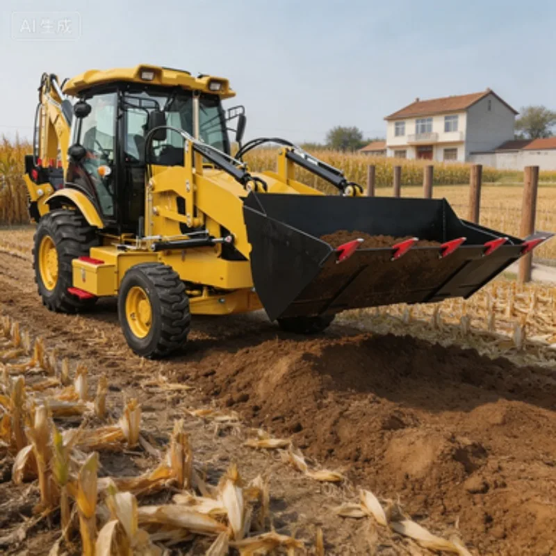 EPA Approved Backhoe Loader 4WD Digger Tractor 1.6 Ton with Front Bucket Rear Digger for Farm Land Clearing Project
