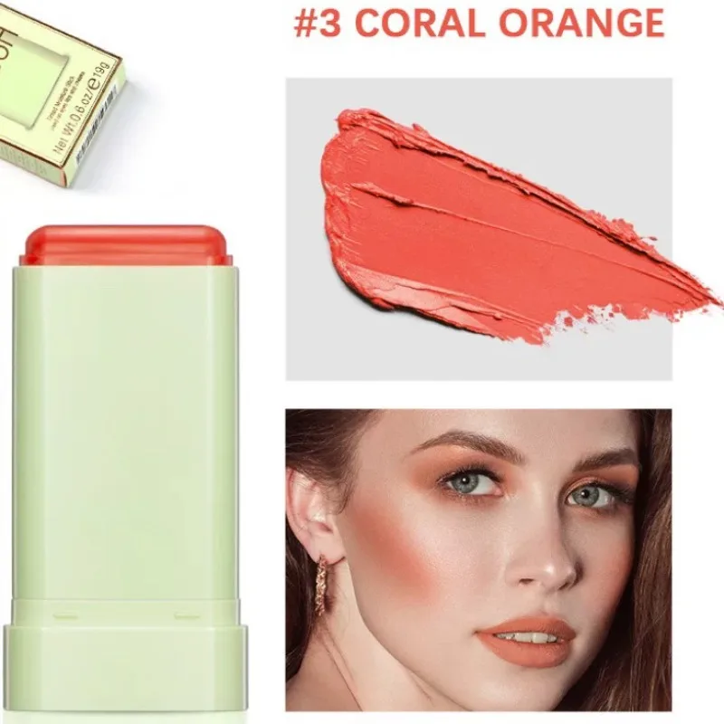 3-in-1 Cheek Lip Tinted Moistured Blush Stick Eyes Cheek and Lip Brighten Cream Bronzer Highlight Stick Matte Contour