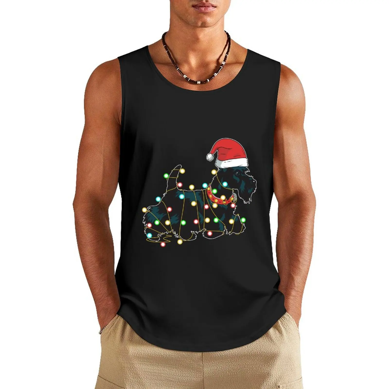 

Christmas Lights Scottie Dog Lover Funny Xmas Gift Tank Top gym clothing gym clothes man Working vest Sports clothing