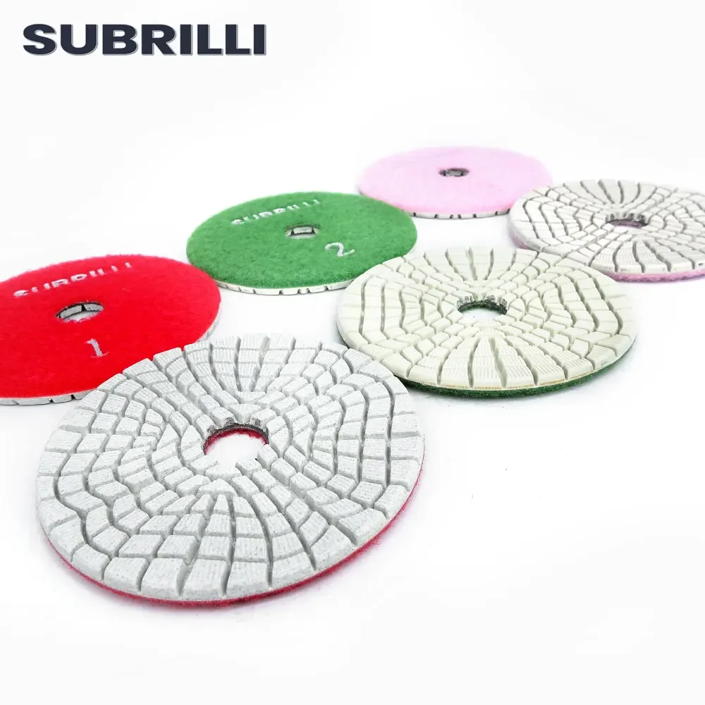 SUBRILLI 4inch 3 Step Diamond Polishing Pads Wet Use 100mm Flexible For Stone Granite Marble Concrete Buffing Disc