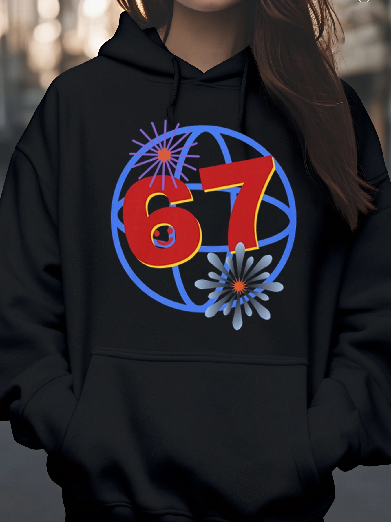 

67, толстовка с цветочным принтом в виде глобуса для женщин, повседневная одежда, модная массивная одежда