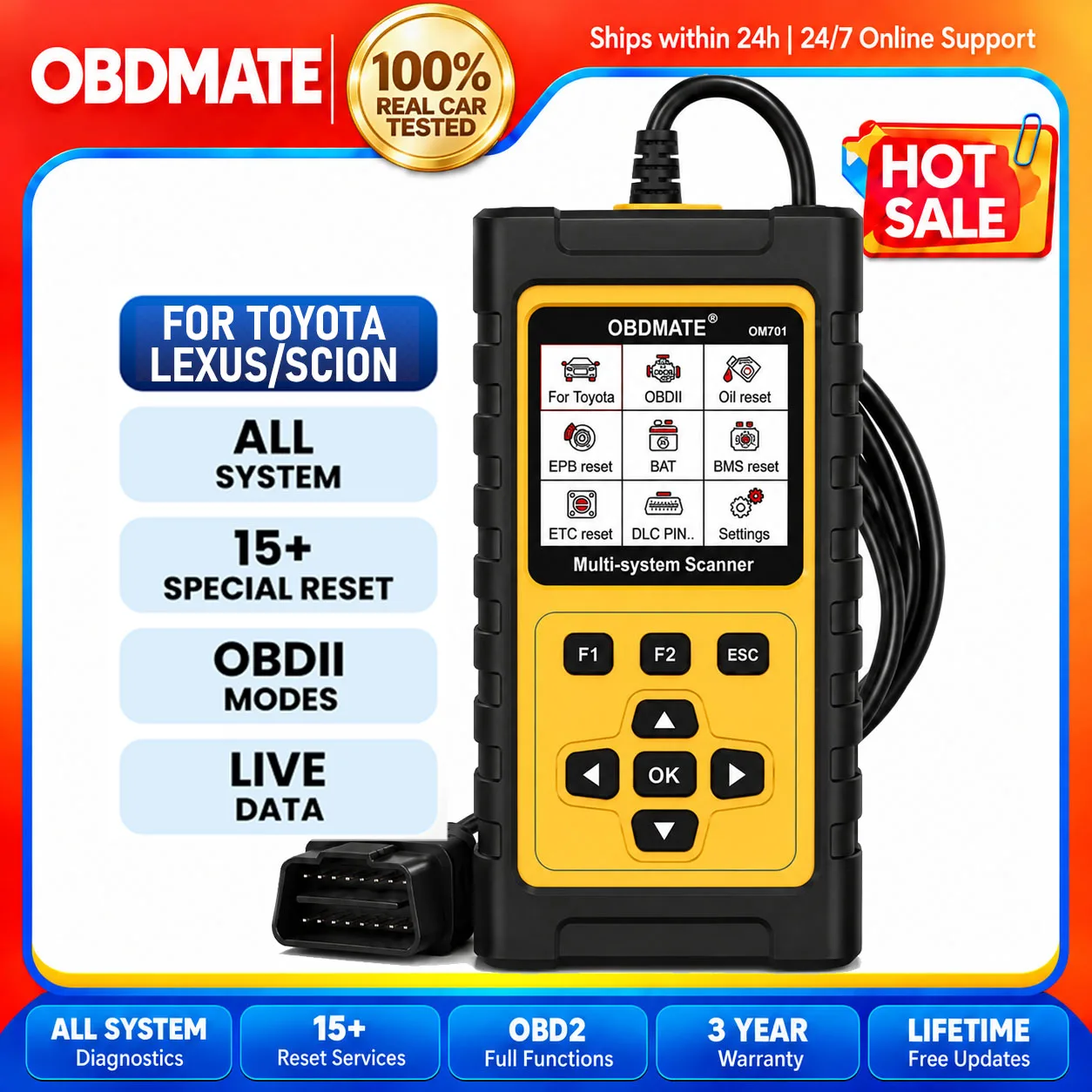 OBD2 Automotive Scanner All Systems Diagnostic Scan Tool With Oil EPB SAS ABS Reset OBD2 Scanner Tools for Toyota/Lexus/Scion