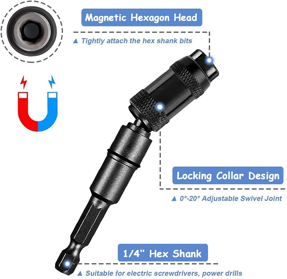 Suporte magnético flexível do bocado da chave de fenda, Hex liberação rápida, prolongamento do suporte da ponta do bocado, 1/4 \