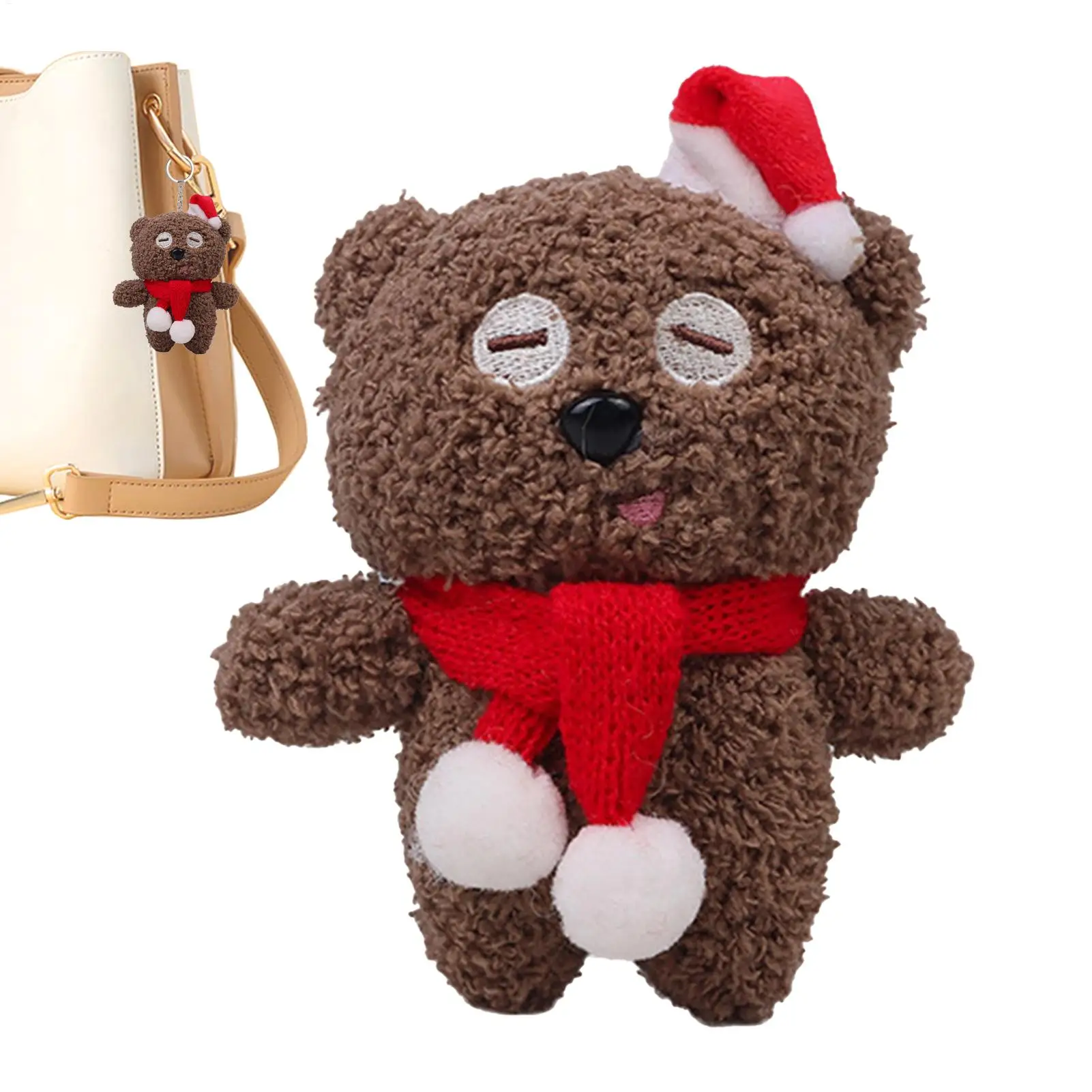 Christmas Bear Keychain Plush Christmas Keychain Decor Soft Bear Doll Charm for Kids Adults Bag Backpack Purse Travel School