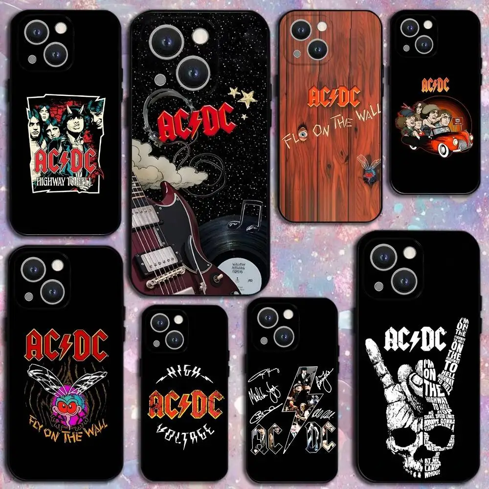

Band A-ACDC Cool Phone Case For iPhone 16,15,14,13,12,11 Plus,Pro Max,XS,X,XR,SE,Mini,8,7,Soft Silicone Black Cover