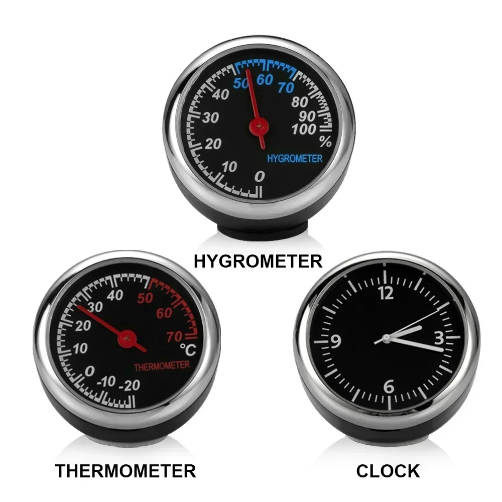 Car Mounted Thermometer Quartz Dial Car Air Vent Clock Mini Car Digital Clock Thermometer Hygrometer Decorative Accessories