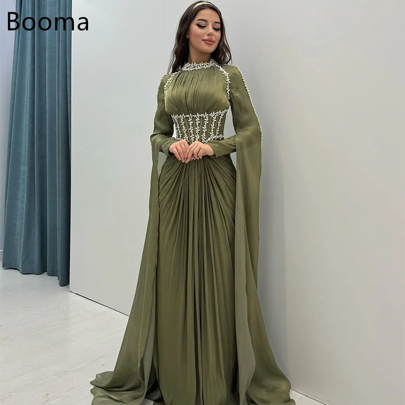 

Booma A-Line Simple Crystal Evening Dresses Formal Party Gowns for Women Long Sleeve Elegant Prom Gown Customize 2025