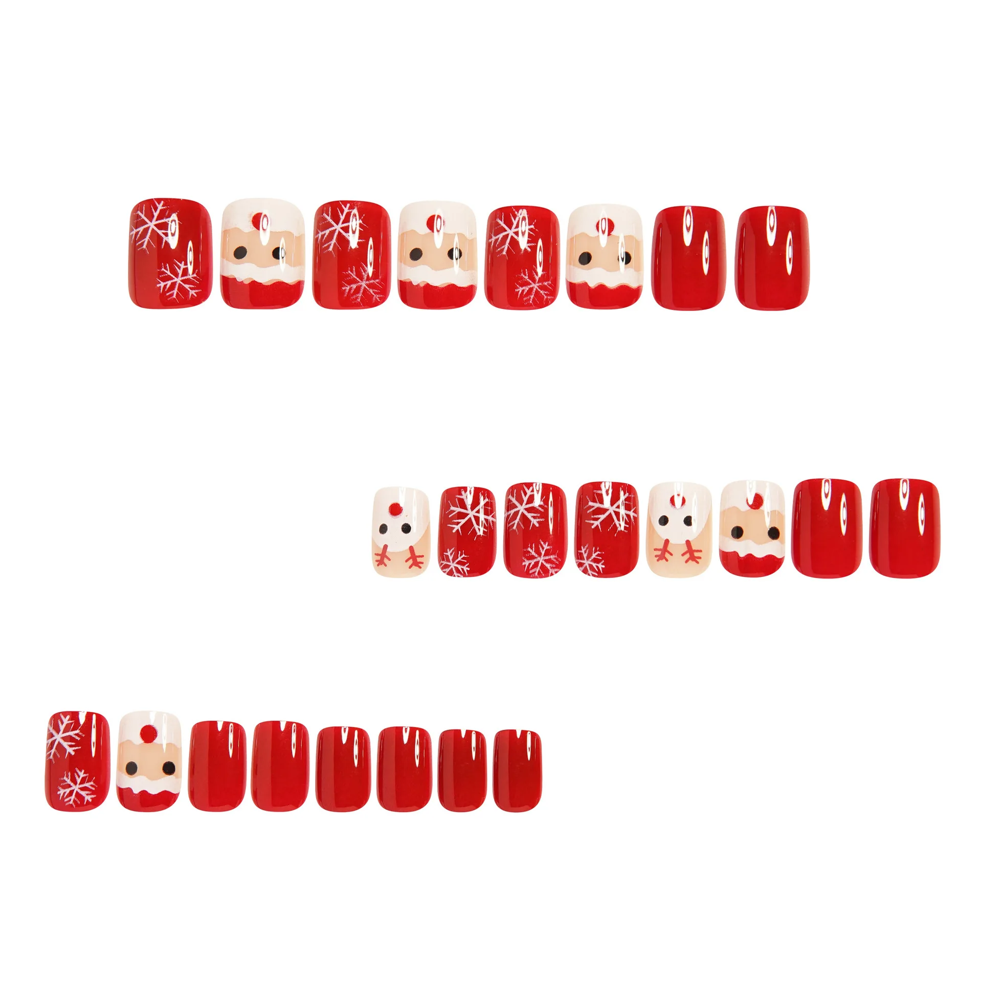 24pcs Red Santa Reindeer Snowflake Christmas Press On Nails Festive Holiday Fake Nails