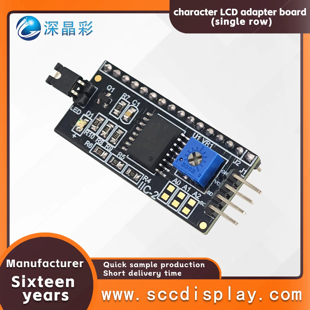 Affordable wholesale LCD 1602 screen adapter board PCF8574T single row 16 pin IIC/I2C interface contrast adjustable