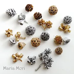 Gold Silver Dried Fruits Christmas Home Decor Garland Ingredients Retro Texture Pinecone Acorn DIY Wreath Flowers