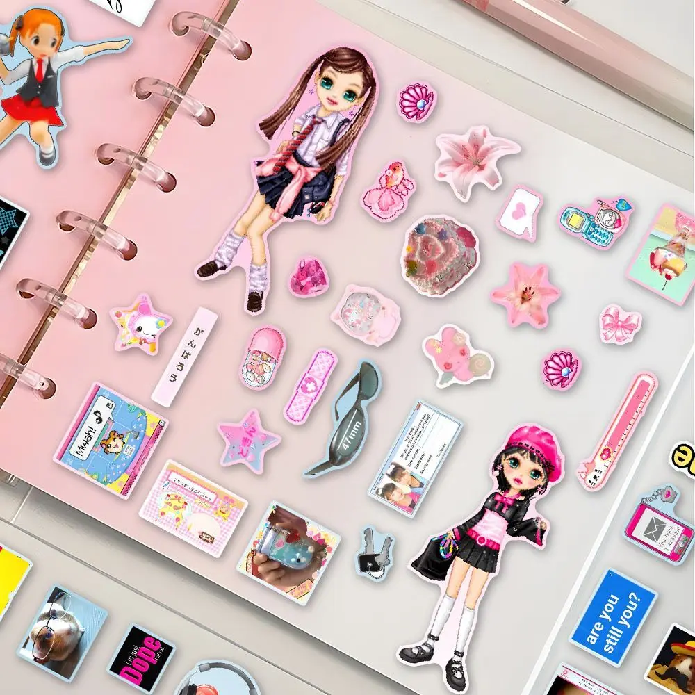 8 hojas de pegatinas troqueladas estilo retro coreano Y2K Gen Z de bajo pixelaje, para decoración de carcasas de teléfono, álbumes de recortes y collages.