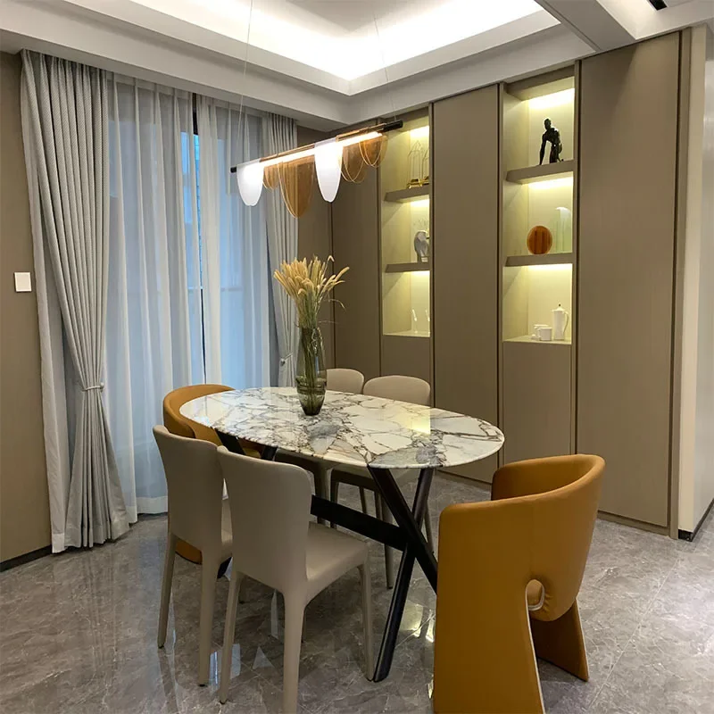 طاولة طعام بيضاوية فاخرة خفيفة صينية جديدة، طاولة رخامية مصممة #3