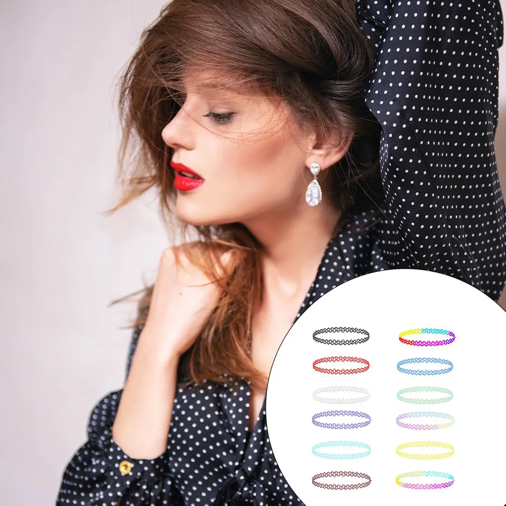 12 unidades/pacote gargantilhas arco-íris oco para fora colares amigáveis à pele leve portátil estiramento punk coleiras elásticas