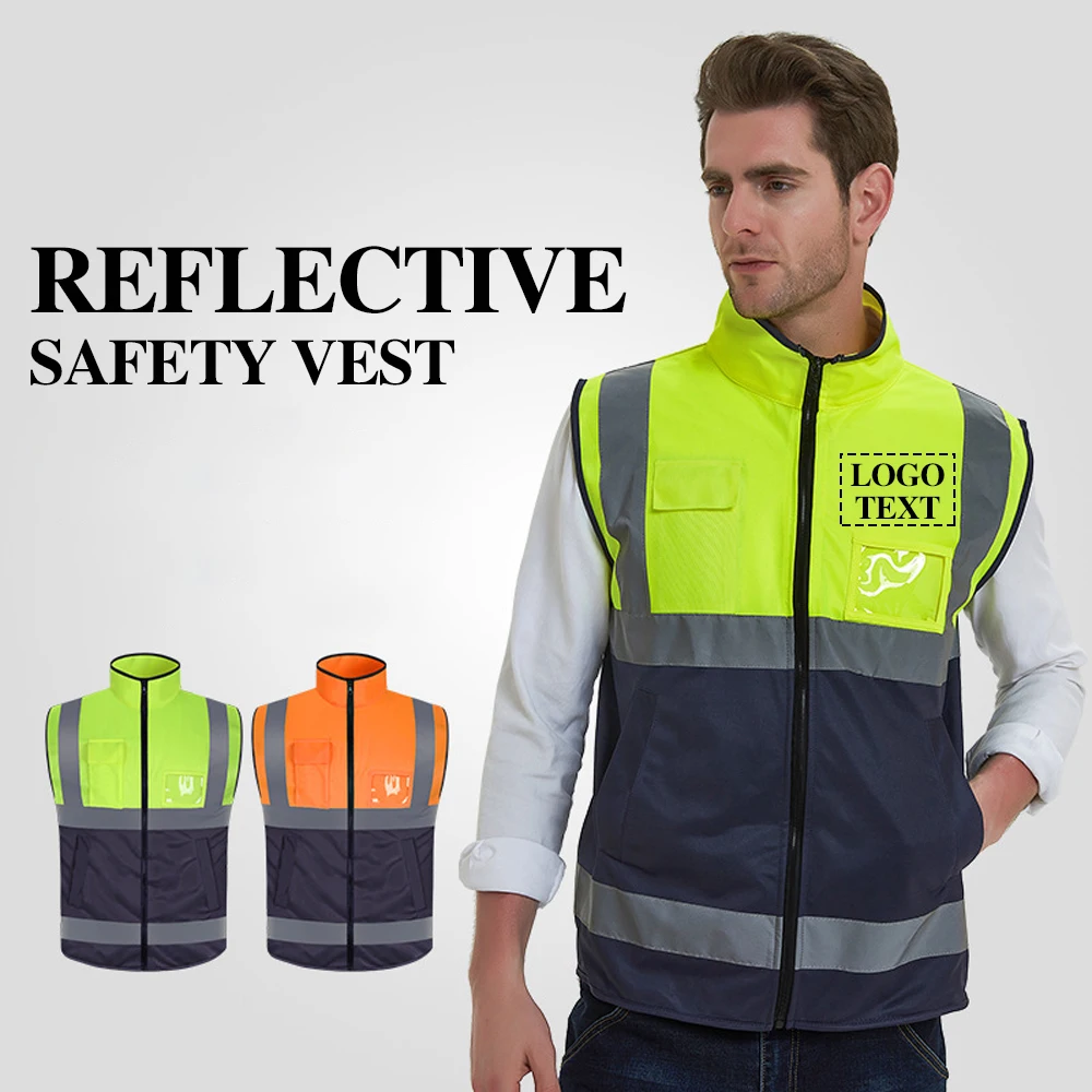 Hi Vis Workwear Vest with Multi Pockets Construction Road Work Vest Two Tone Working Clothes