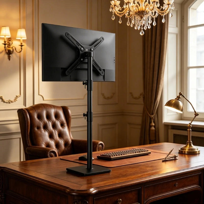 Freestanding Monitor Floor Stand Mount Base Holder No-Hole Height Adjustable Mobile Display TV Screen Support Sturdy Pro