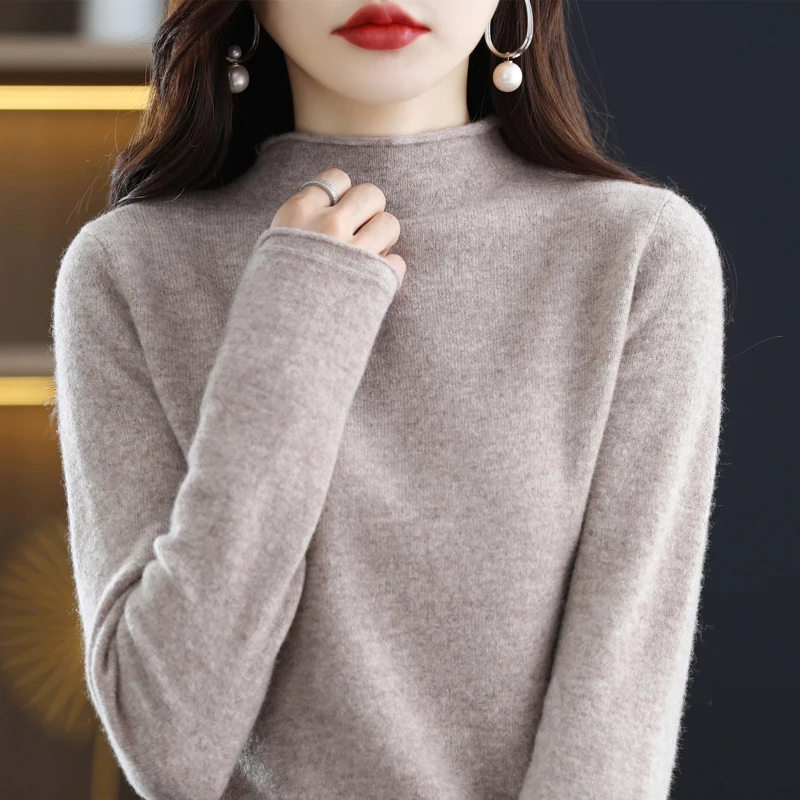 

100% Pure Wool Women Sweater Autumn Winter New Turtleneck Cashmere Sweater Women Knitted Pullover Keep Warm Loose Korean Tops
