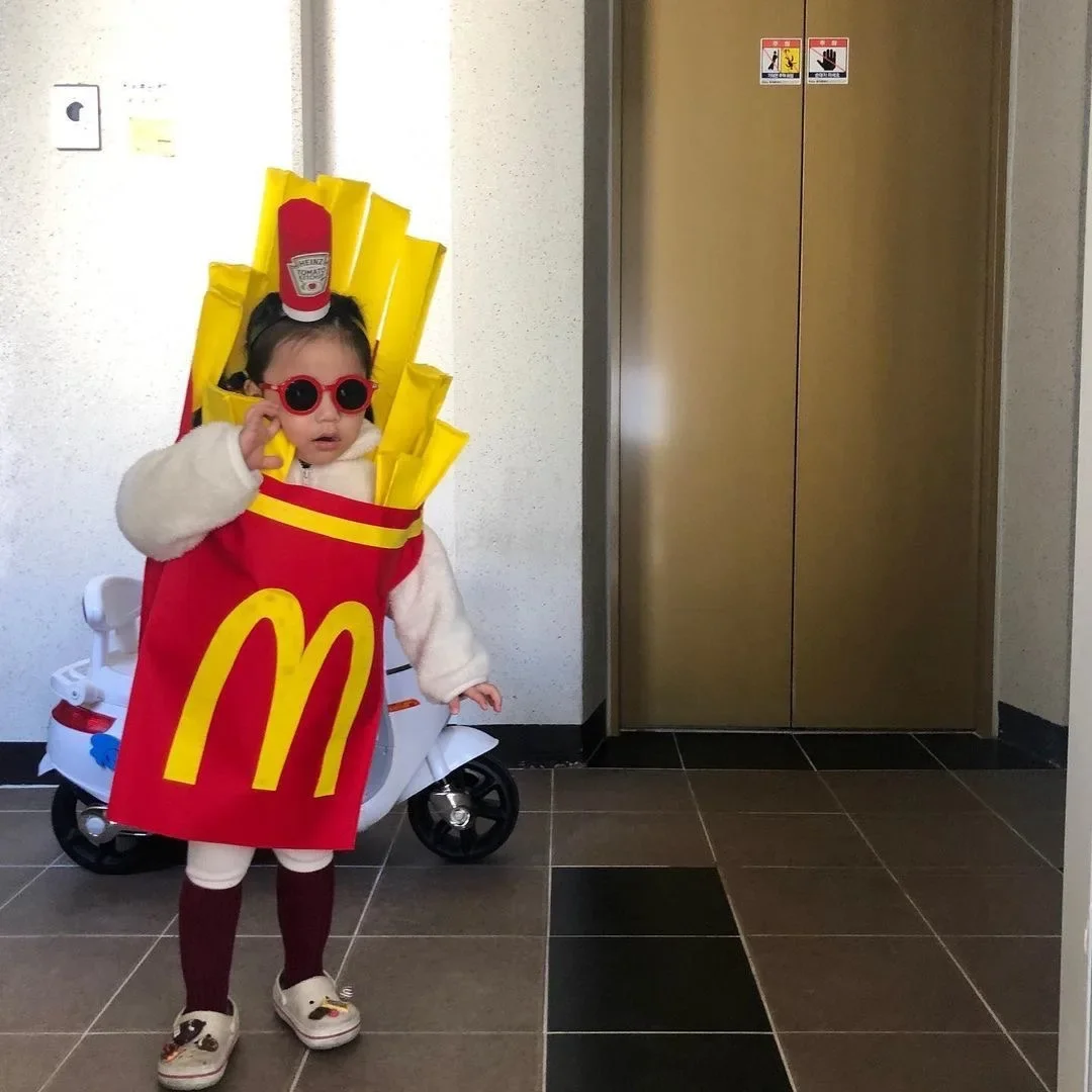 Halloween Creative Funny Spoof Fries Baby Costume Set for Boys Girls Kids Cute Stage Performance Costumes Fries Jumpsuit Suits