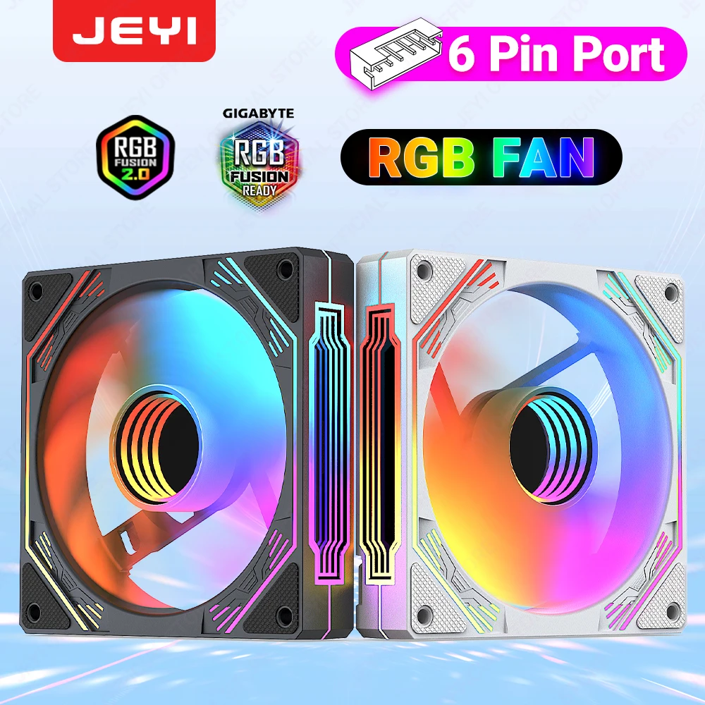 JEYI RGB Chassis PC Fan 12CM ARGB Cyclic Mirror Light Effect Cooling Fan 6pin PC Fan Cooler Silent Radiator with ARGB Controller