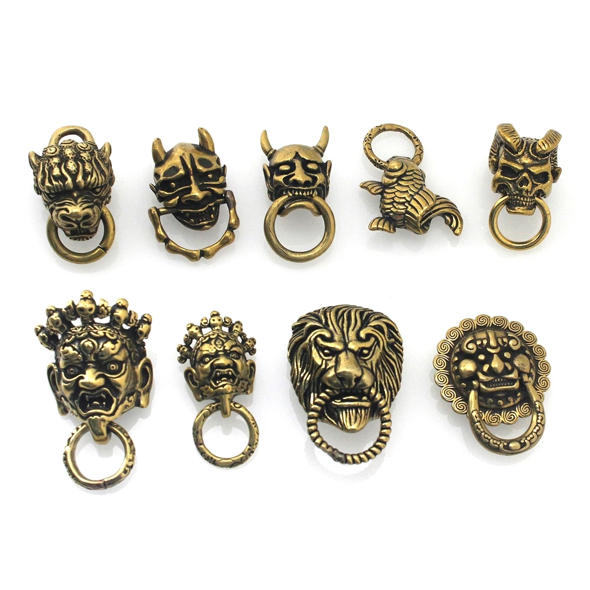 1 x真ちゅう日本の悪魔のようなスロット,動物の頭のデザイン,革の財布,チェーンボタン,リベット,リングコネクタ