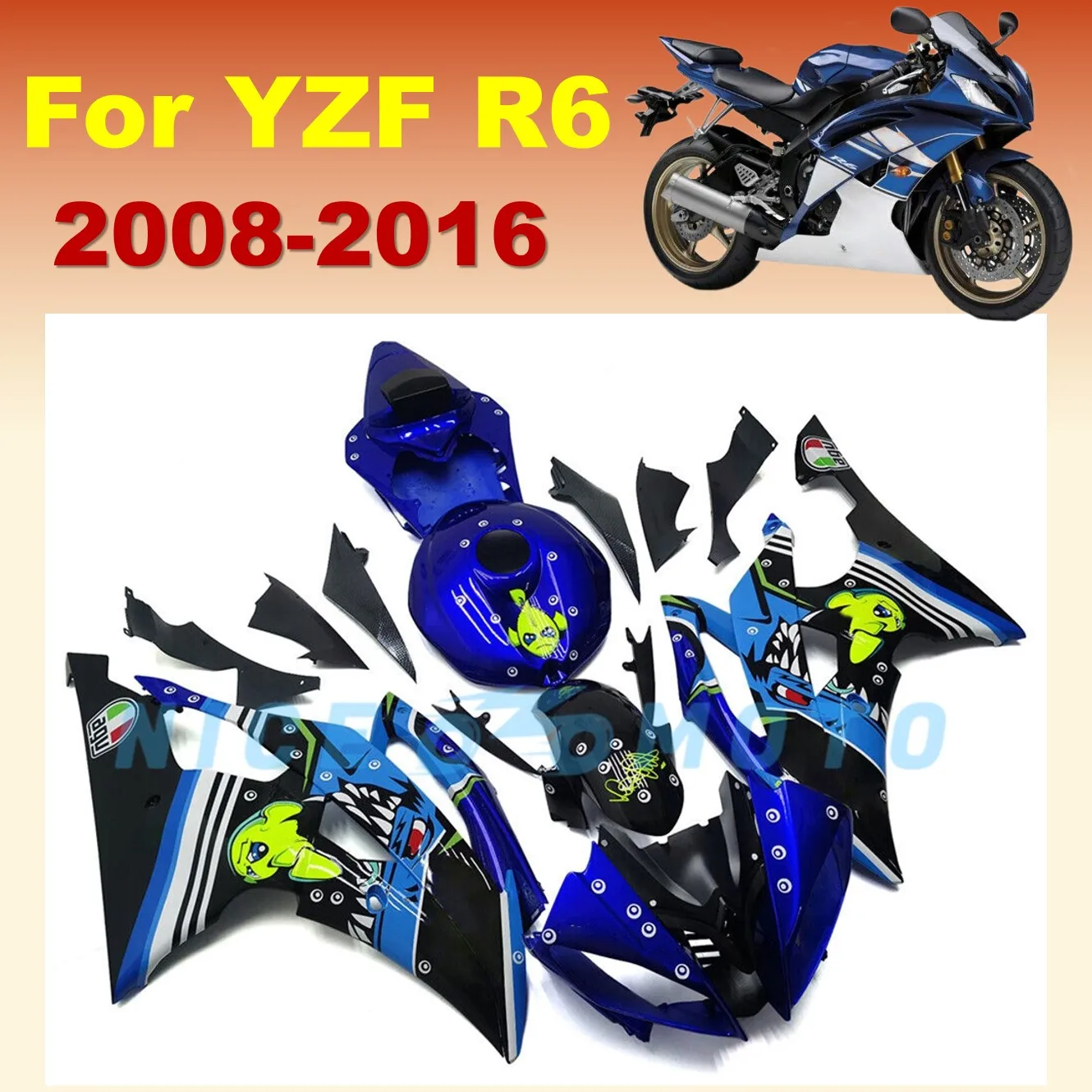 

Blue Shark Stickers For YAMAHA YZFR6 2008 2009 2010 2015 2016 YZF R6 08-16 ABS Plastic Injection Fairing kit Bodywork