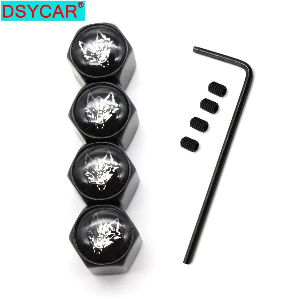 DSYCAR 1Set Fashion Car Styling Zinc Alloy Anti-theft Wolf Logo Car Tire Valve Caps Wheel Tires Tire Stem Air Cap Airtight Cover