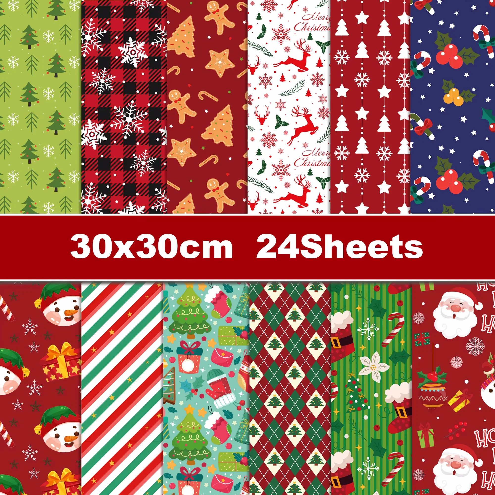 24 Stück Weihnachtsbaum Weihnachtsmann Socken Scrapbook Papier Party Geschenke Dekorative Verpackung Handwerk Geschenkpapier 30 * 30 cm