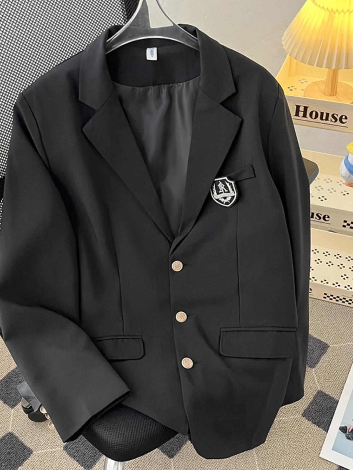 

Casual College Sle Men's And Women's Jaet Spring Autumn Trendy Bae DK orm Top Loose Japanese Sle Haome Small Suit