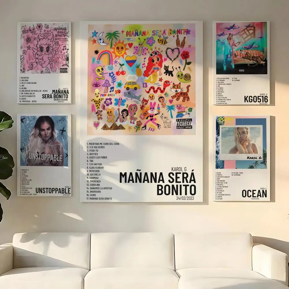 Singer Rapper K-Karol G Album Cover Painting Calligraphy Wooden Framed Canvas Poster Wall Art HD Waterproof Print Home Decor