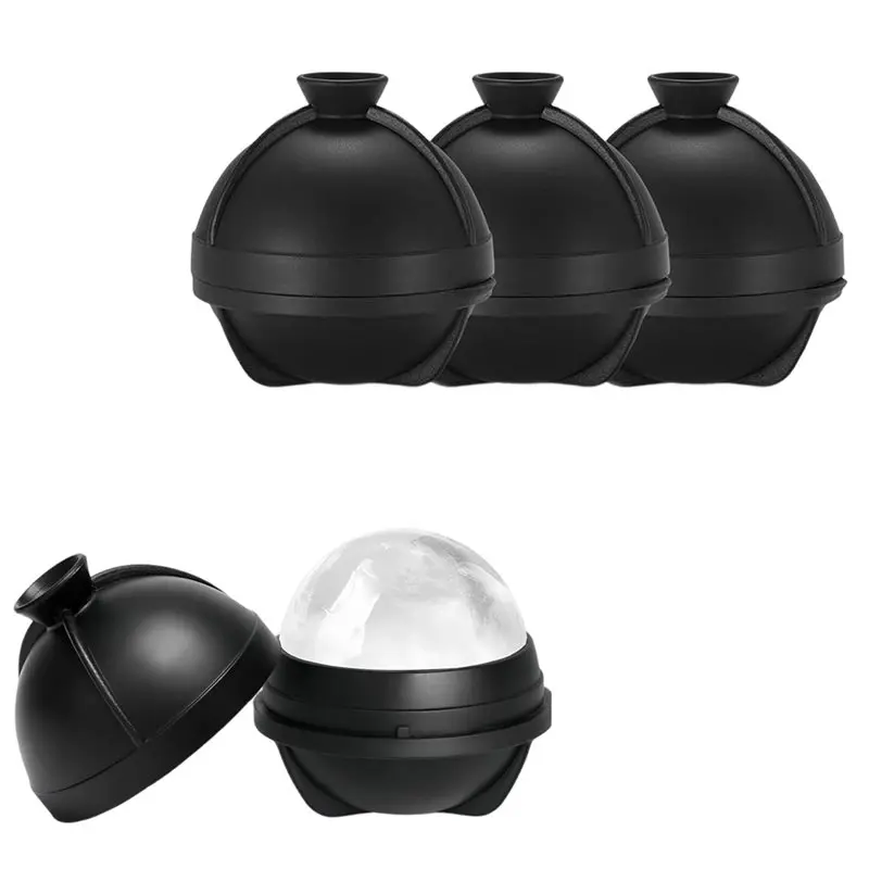 AT43-4-Pack Silicone Ice Ball Moulds With 2-In-1 Funnel Lid, Perfect For Whiskey, Cocktails