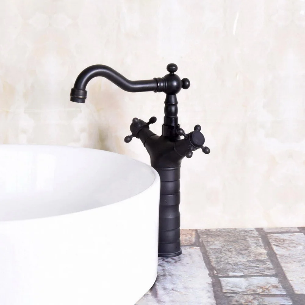 

Basin Sink Faucet Oil Rubbed Bronze Dual Cross Handles Hot Cold Water Mixer Tap Bathroom Swivel Water Tap Nnf138