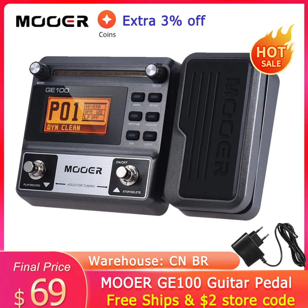 

MOOER GE100 Guitar Multi-Effect Processor Pedal Loop Recording Chord Course Function with LCD Display Guitar Accessories PE100