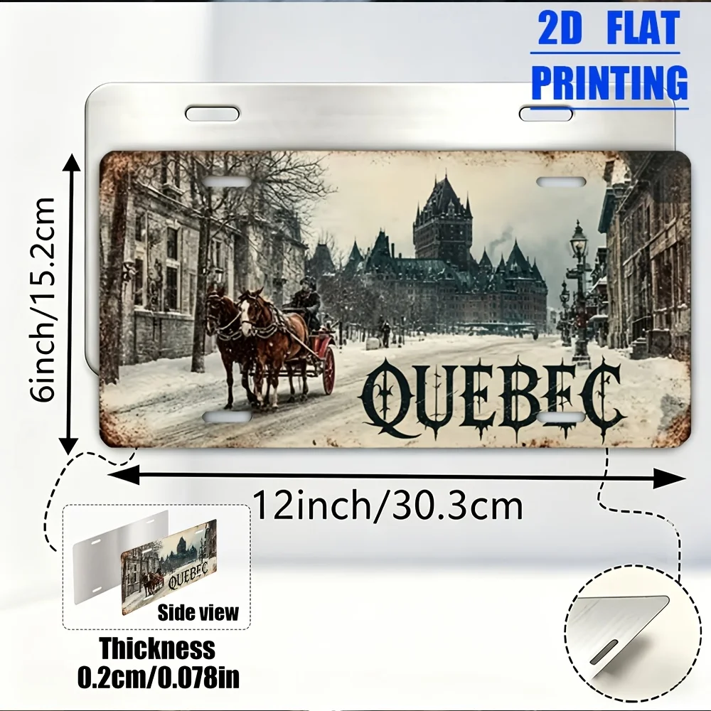 2D Flat - 【2D Flat】 2D Flat Print, 1pc, Quebec-Themed Vintage Sign, Aluminum Decorative License Plate, for Decorative Purposes s