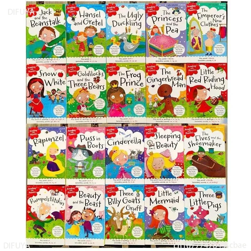 20 Books/Set Reading with Phonics Fairy Tale English Picture Book Little Red Riding Hood Early Education Baby Comic Contain