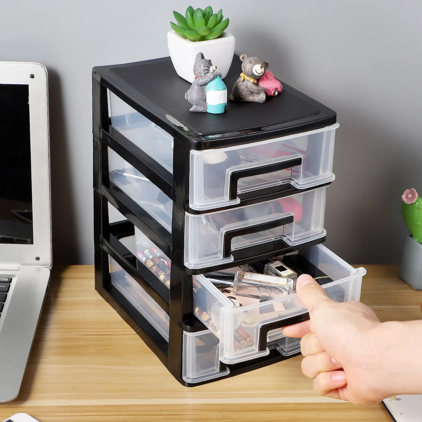 

Drawer Type Storage Cabinet Multi-Layer Plastic Organizer For Office Study Room Space-Saving Sorting Shelf Black