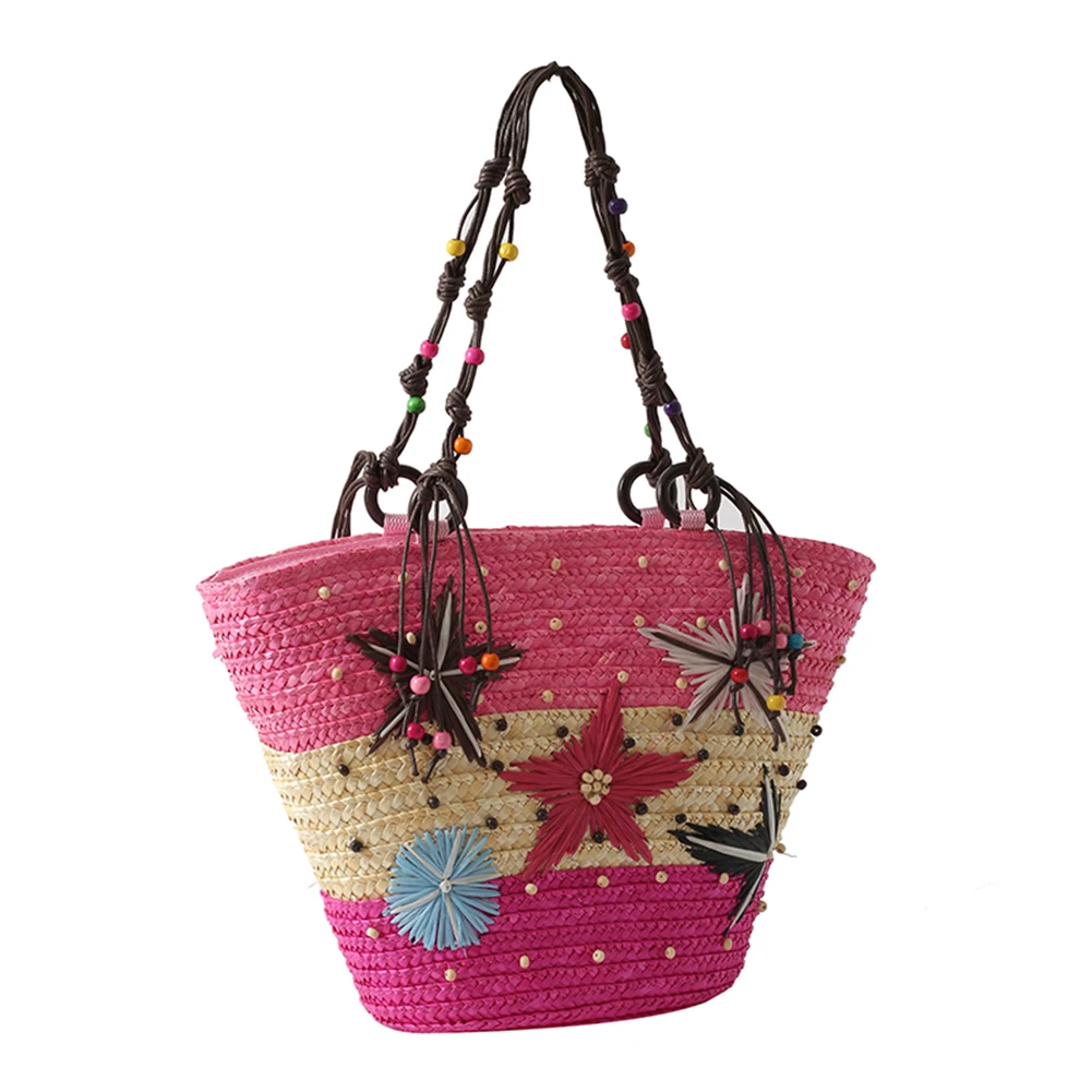 

Женские сумки-тоут с морской звездой, богемная соломенная сумка с ручной вышивкой и бисером, летняя модная повседневная простая элегантная сумка для путешествий и отпуска
