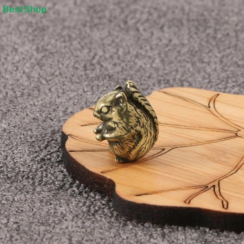 Little Squirrel Miniatures Figurines Brass Squirrel Statue Desktop Ornaments Vintage Home Decor Crafts