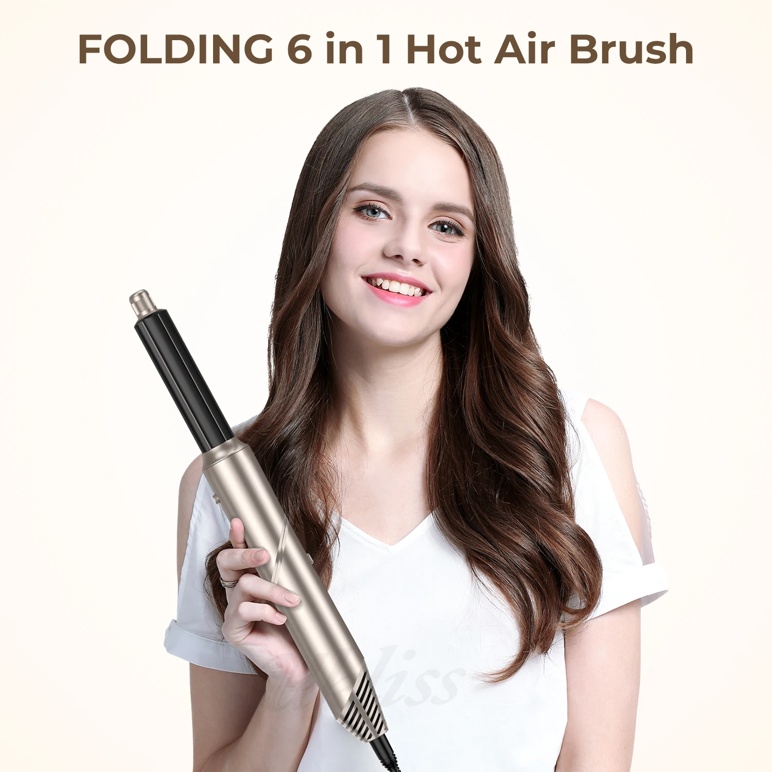 6 in 1 Hair Dryer Brush Negative Ions Hair Blower Brush Salon Blow Dryer Air Curler Wand Ceramic Curling Iron Styler Folding