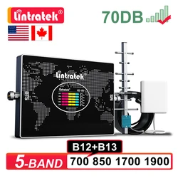 Lintratek-5 Band amplificador celular, impulsionador de sinal, kit de antena repetidora, 2G, 3G, célula 4G, B12, B13, 700, 850, 1700, 1900, B5, B4, B2