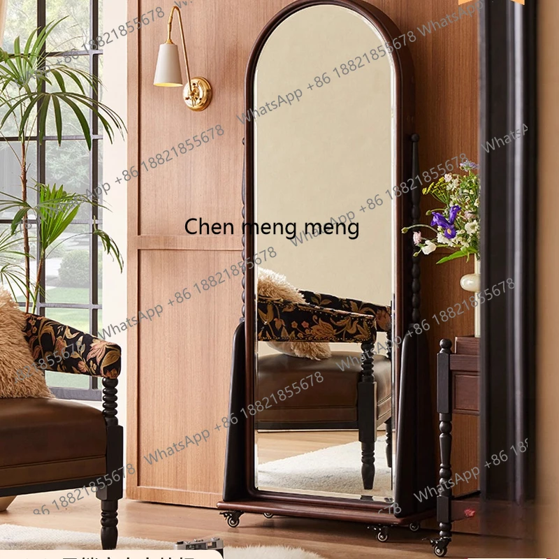 

French Retro Solid Wood Movable Dressing Mirror Living Room Home Vintage Magazine Display Cabinet