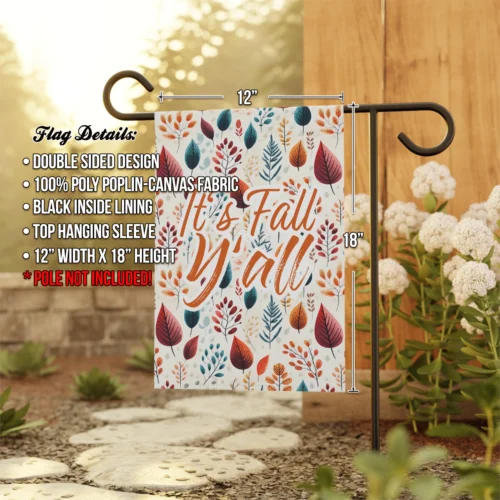 Its Fall Y'all Garden Flag, Orange Red Blue Autumn Leave Decor, Mom Gift for Her