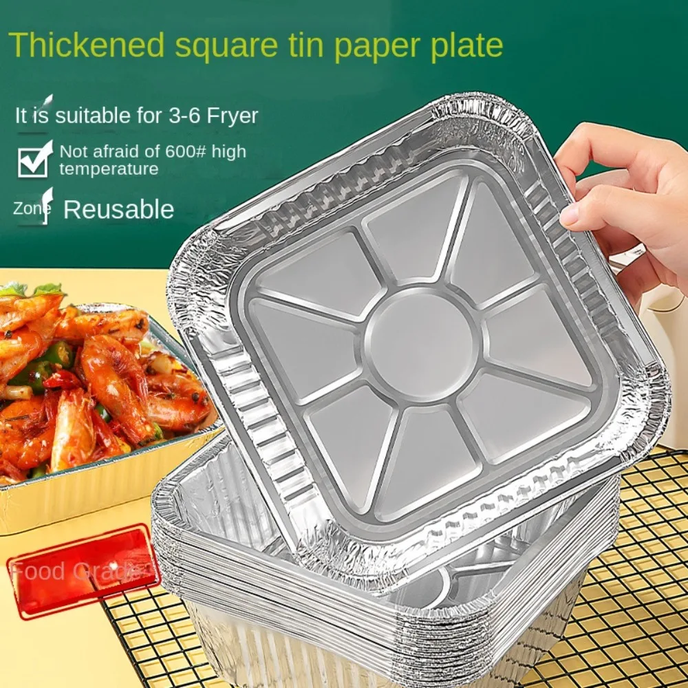 20CM Air Fryer Aluminum Foil Pan Oil-proof Square Aluminum Foil Tin Box Non-stick Food Containers Kitchen Baking Tool