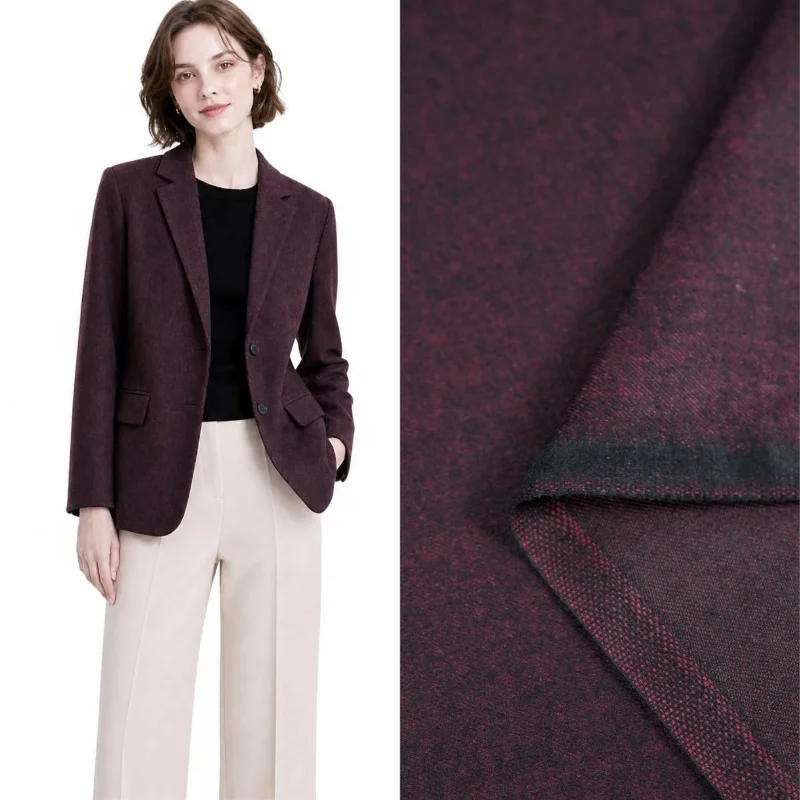 Wool Twill Wine Red Mix Suiting Fabric Designer Apparel Textile Jacket Suit Pants Skirt Tablecloth Autumn DIY Sewing Fashion