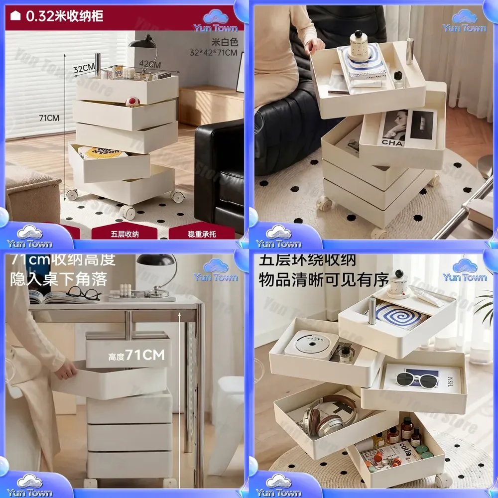 for Living Room Trolley Side Storage Cabinet Mobile Bedside Table Cosmetics Snacks Organizer Under Table Storage Side Cabinet