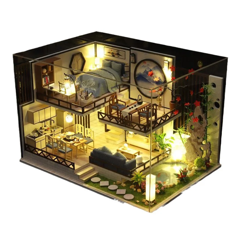 Diy Big Wooden Casa Roombox Dollhouse With Furniture Light Doll House Handmade Assembly Miniature Toys Creative Birthday Gifts