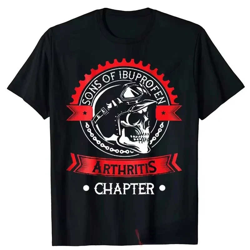 Streetwear Sons with Arthritis Ibuprofen Chapter Funny Biker Skull T Shirt Black Vintage Mens Graphic tee Gothic Ropa Hombre top