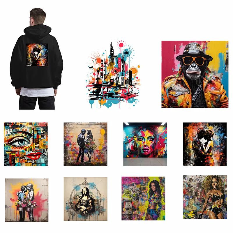 

Oil Painting Graffiti Animal Fashion Iron Patch Clothing T-shirt DIY Hoodie Jacket Sticker DTF Patch is Waterproof