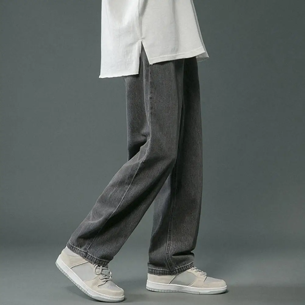 Korean Men's Casual Long Jeans Classic Men Spring Denim Pants Pockets Wide Leg Trousers Hip Hop Style Men Straight Loose Jeans