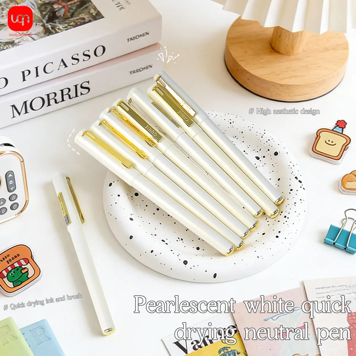 

WQN-3/6/12PCS High-Quality Pearl White Gel Pens, 0.7mm Tip, Smooth White Ink Writing, School and Office Supplies